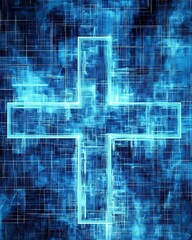 Obraz premium Abstract Light Blue Healthcare Cross with Medical Grid Pattern, Modern Technology Concept Wallpaper