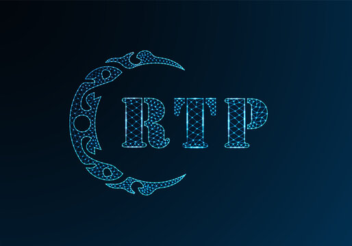 Low poly letter logo RTP design. RTP letter logo low poly vector design on blue color gradient background. RTP logo low poly design