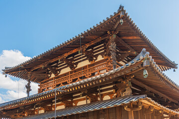 Obraz premium Horyu-ji Temple ,located in Nara is known as the oldest wooden structure in the world. Horyuji was registerd as UNESCO World Heritage site in 1993.