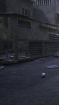 In a dimly lit alley, discarded items lie scattered amidst shadows. A fallen bottle catches the light, hinting at stories of the past. The scene evokes a sense of loneliness and abandonment.