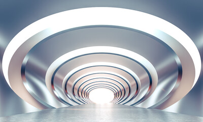 Fototapeta premium Futuristic abstract tunnel leading to bright light 3d