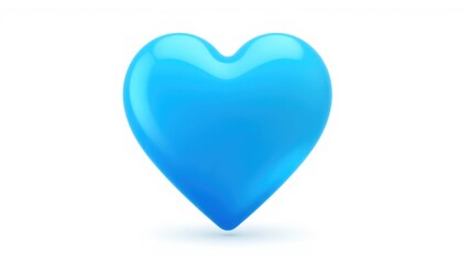 Fototapeta premium Bright blue heart shape. Glossy surface reflects light, creating highlights. Simple design, isolated on white background. Symbolizes love, affection.