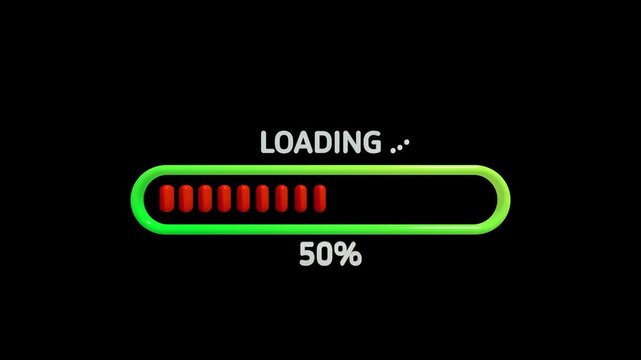 4K progress bar animation with green and red indicator showing loading and status change. Ideal for upload, download, and progress concept on black background.