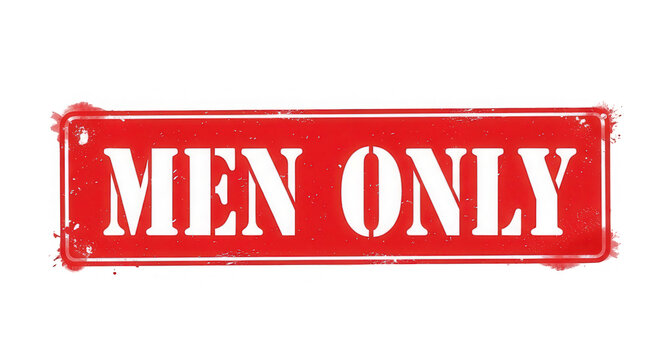 A red stamp with men only written in white isolated on transparent background