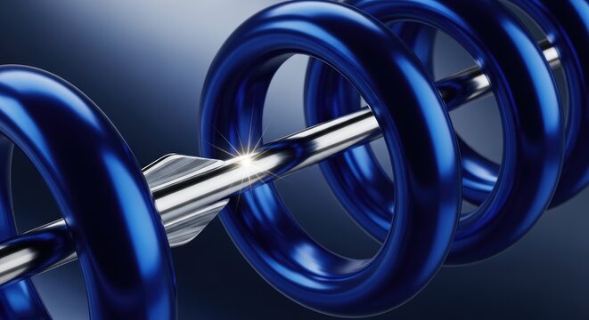 Close-up of a blue spring coil.