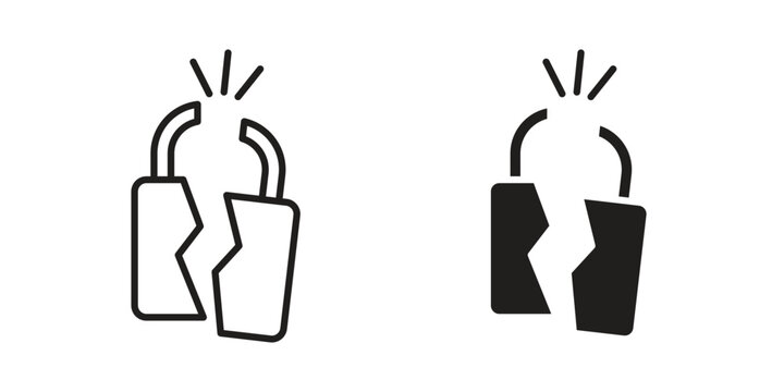 Broken lock icon, thin line symbol, editable stroke eps 10