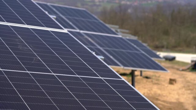 Construction of a Solar Power Plant, installation panels - (4K)