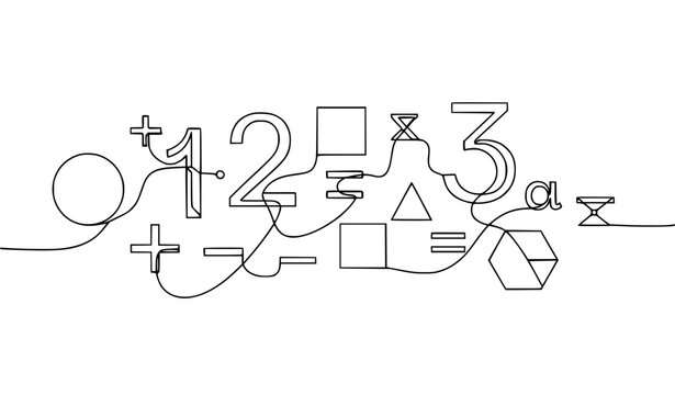 Minimal Black and White Math Worksheet Continuous Line Art Vector Education Concept