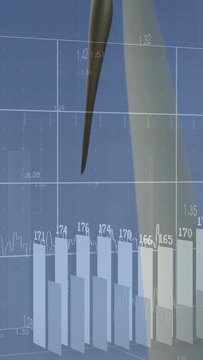 Vertical video: Data overlay fading in, camera climbing turbine while bars updating to show power
