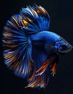 oyal Blue and Gold Siamese Fighting Fish with Elegant Flowing Tail