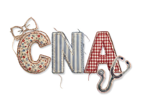 Stitched nursing assistant fabric lettering isolated on 