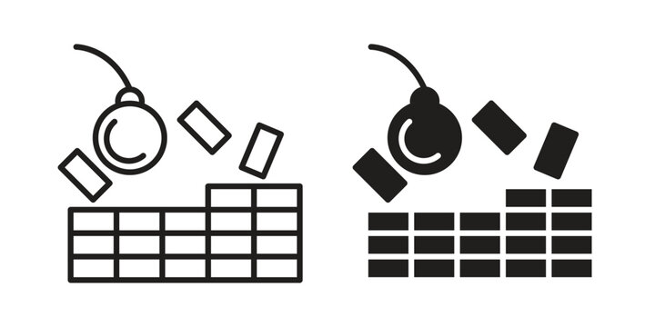 Demolition icon, thin line symbol, editable stroke eps 10