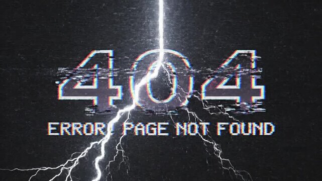 Conceptual digital page not found illustration featuring a futuristic glitch effect and dynamic lightning bolts on a dark background