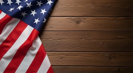 Fototapeta premium American flag on a rustic wooden background with copy space