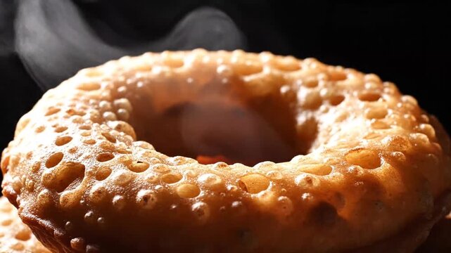 Close-up of freshly baked bagels with golden crispy crust and chewy interior