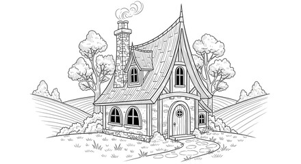 Naklejka premium Intricate castle coloring vector page detailed line art for kids adults