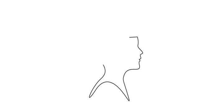 Animated self drawing of continuous line draw of  Open your mind design. Free your mind. Opened head. Attention concept.    Full length one line animation. 4K	
