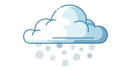 Fototapeta premium A light blue cloud emits falling snowflakes depicted with a minimalist outline and distinct silhouette high quality professional detailed modern elegant