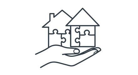 Fototapeta premium Hand Supporting Puzzle Pieces Shaped as Homes Highlighting Housing and Collaborative Design.