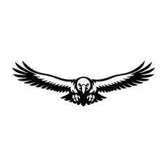 Logotipo con dibujo minimalista con líneas de un buitre volando con las alas abiertas, visto de frente  © teracreonte