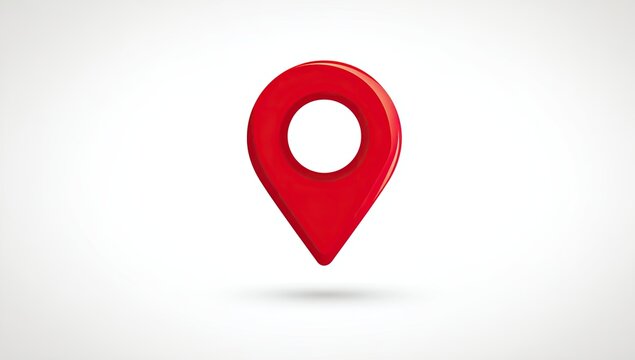 Glossy red location pin icon isolated on a clean white background with a subtle shadow