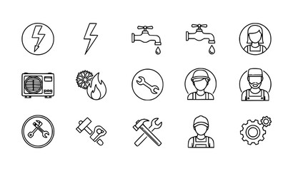 Fototapeta premium Service professions outline icon set golden ratio vector
