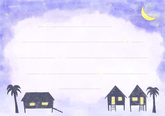 メッセージカード星空とアジアの村 © Pyone Smile