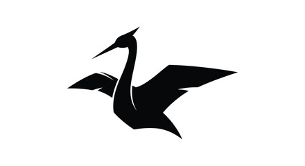 A striking black silhouette of a prehistoric pterodactyl in flight wings outstretched capturing a sense of ancient power silhouette high quality © rabbivay