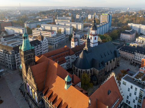 Chemnitz. Germany. Chemnitz city view from ancient clow tower during overcast weather.