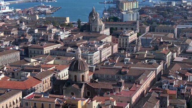 Catania central square, Basilica Cattedrale di Sant Agata. Aerial, Historic piazza del Duomo in Catania, Sicily, Italy.