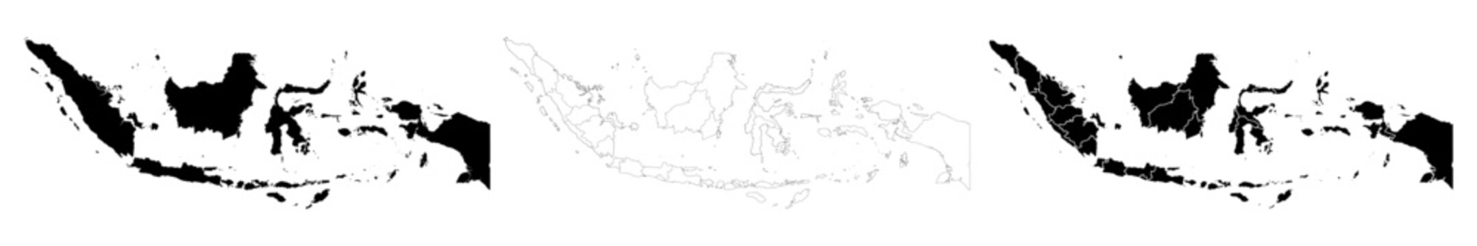 Indonesia map on white background. Indonesia country map. Black and white Indonesia  national outline  geography border boundary shape territory.Indonesia map silhouette linear and black illustration.