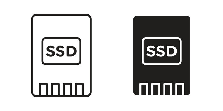 SSD drive icon, thin line symbol, editable stroke eps 10