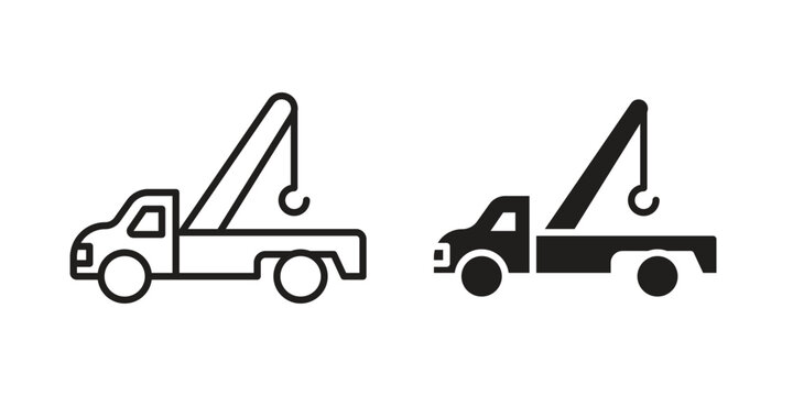 Tow truck icon, thin line symbol, editable stroke eps 10