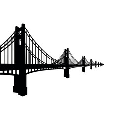 Fototapeta premium Silhouette of a Suspension Bridge Against a White Background.