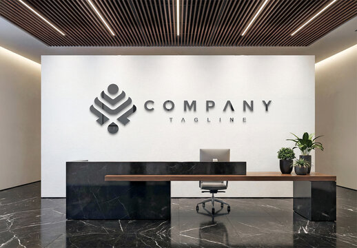 3D Glossy Logo On White Company Wall Mockup