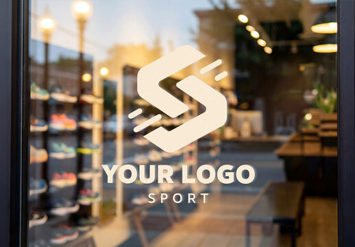 Logo Close-up on a Window Glass of a Running Store Mockup