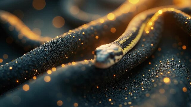 Close-Up of a Snake Emerging from Shimmering Fabric