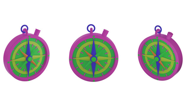 Navigation Trio: A vibrant arrangement of compasses, each pointing in a different direction, symbolizing exploration, guidance, and the journey of discovery. 
