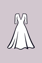 Logotipo de boutique de moda femenina. Dibujo minimalista con líneas de un vestido con falda para novia  © teracreonte