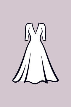 Logotipo de boutique de moda femenina. Dibujo minimalista con l&iacute;neas de un vestido con falda para novia 