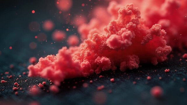 Abstract Red Particles on Dark Surface Creating Dynamic Textures in Two Frames