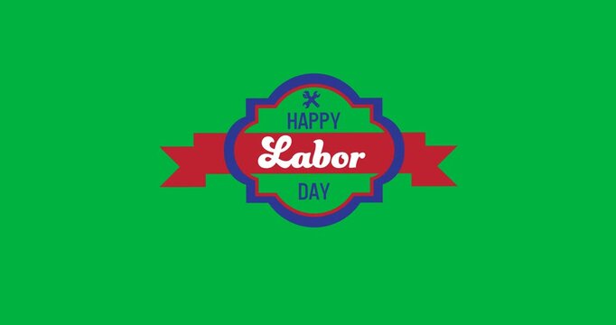 Digital animation of happy labor day text banner against black background
