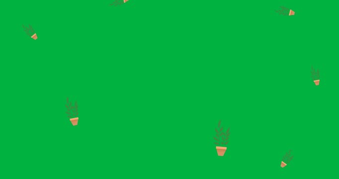 Digital animation of multiple plant pot icons falling against black background