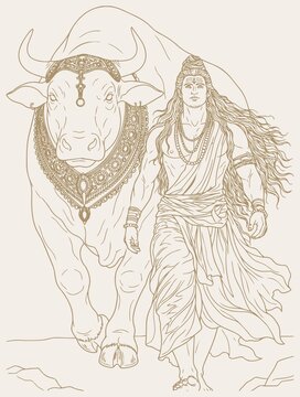 Sketch or Drawing of Shiva Parvati Outline Editable Vector Illustration