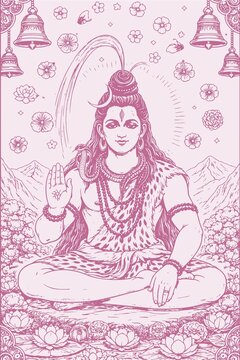 Sketch or Drawing of Shiva Parvati Outline Editable Vector Illustration