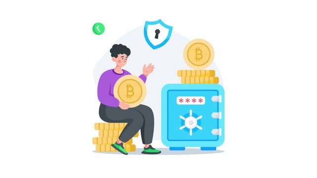 Creatively crafted amazing bitcoin vault security flat animated illustration