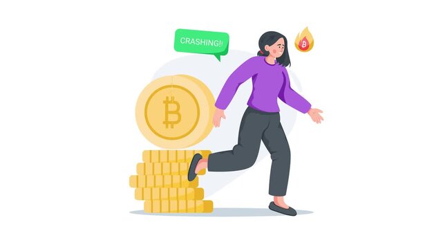 A captivating flat animated illustration showing bitcoin market crash concept