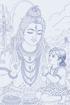 Sketch or Drawing of Shiva Parvati Outline Editable Vector Illustration