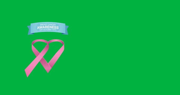 Breast cancer awareness text banner with pink ribbon heart icon against black background