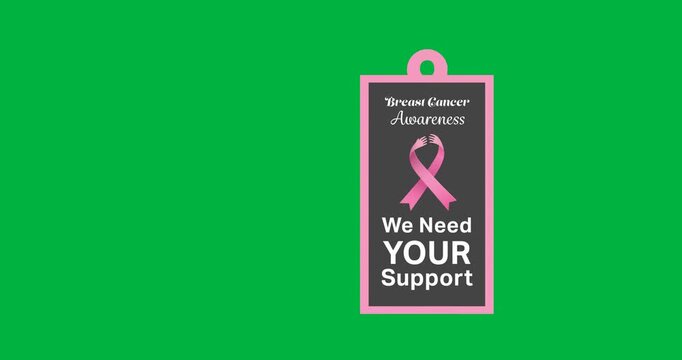 Digital animation of we need your support breast cancer research text banner on black background